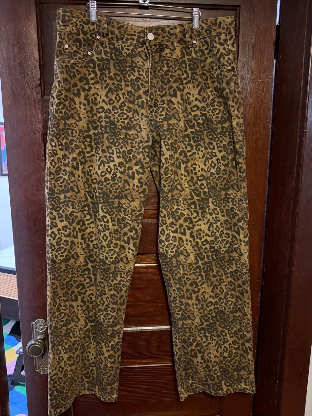 Wide Leg Leopard Print Jeans